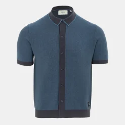 Polo Shirts*Firetrap Short Sleeve Knit Polo Shirts Cardigan in Blue