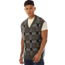 Tracksuits*Fred Perry Glitch Tartan Knitted Tank Top in Green