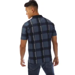 Polo Shirts*Fred Perry Glitch Tartan Zip Neck Polo Shirt in Blue