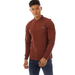 Polo Shirts*Fred Perry Long Sleeve Plain Polo Shirt in Brown