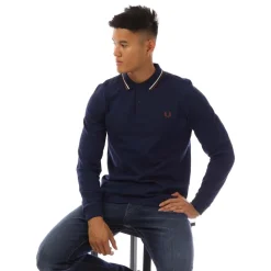 Polo Shirts*Fred Perry Long Sleeve Twin Tipped Polo Shirt in Navy