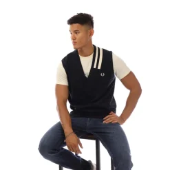 Knitwear*Fred Perry V-Neck Broken Tipped Tank Top in Navy