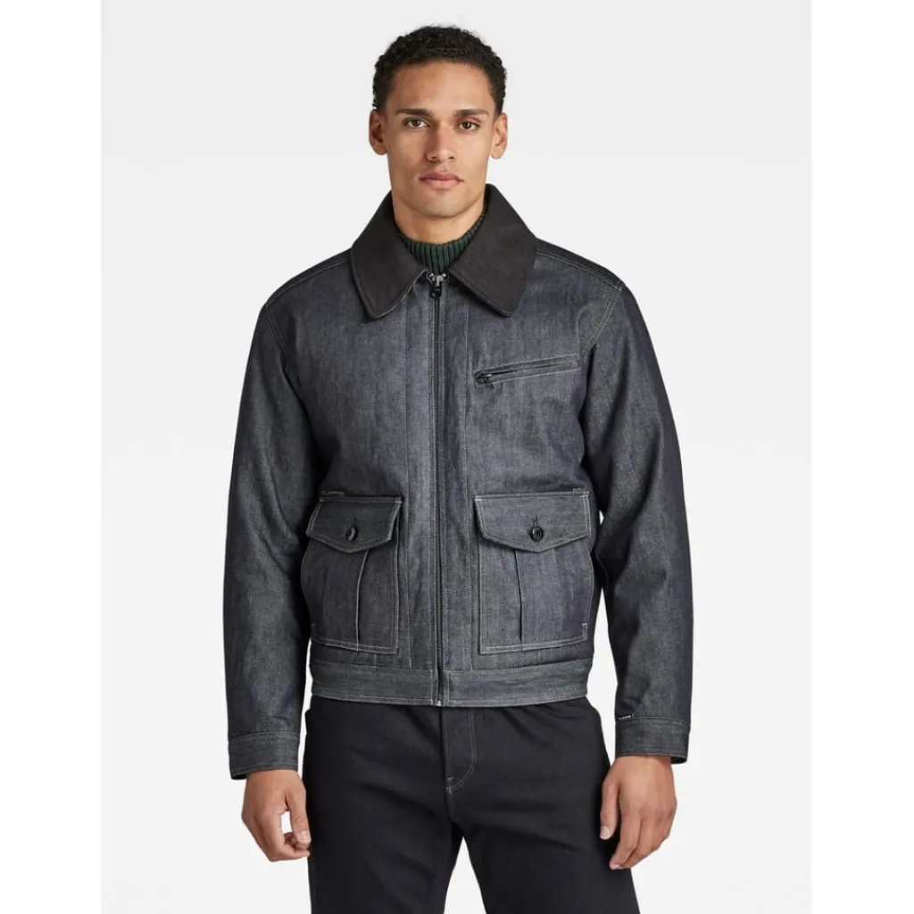 Coats And Jackets*G Star Elasticated Hem Denim Jacket with a Zip Pocket in Blue