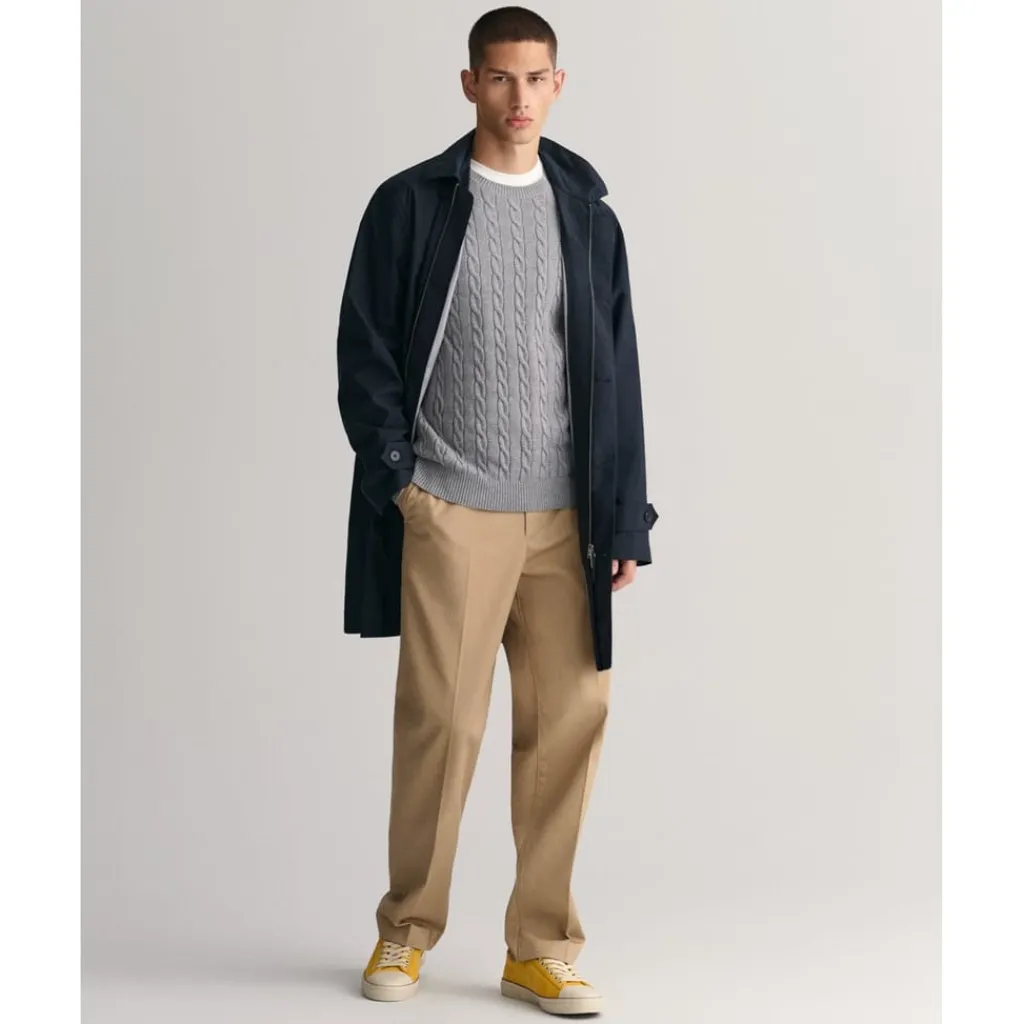 Knitwear*Gant Cable Crew Neck Regular Fit Sweater in Grey