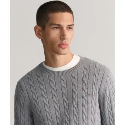 Knitwear*Gant Cable Crew Neck Regular Fit Sweater in Grey
