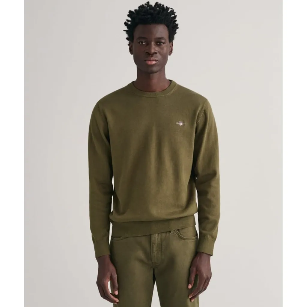 Knitwear*Gant Cotton Crew Neck Sweater in Green