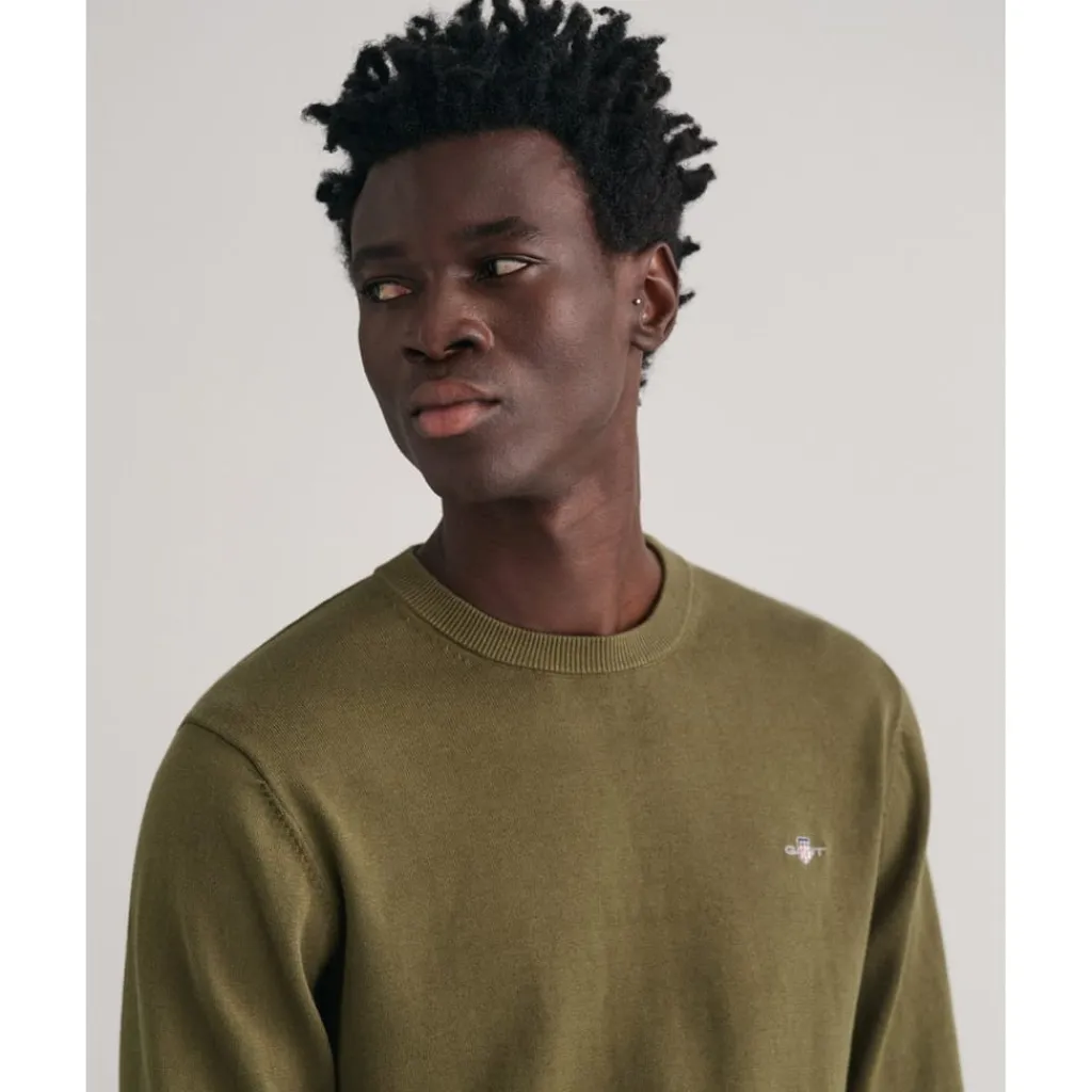 Knitwear*Gant Cotton Crew Neck Sweater in Green