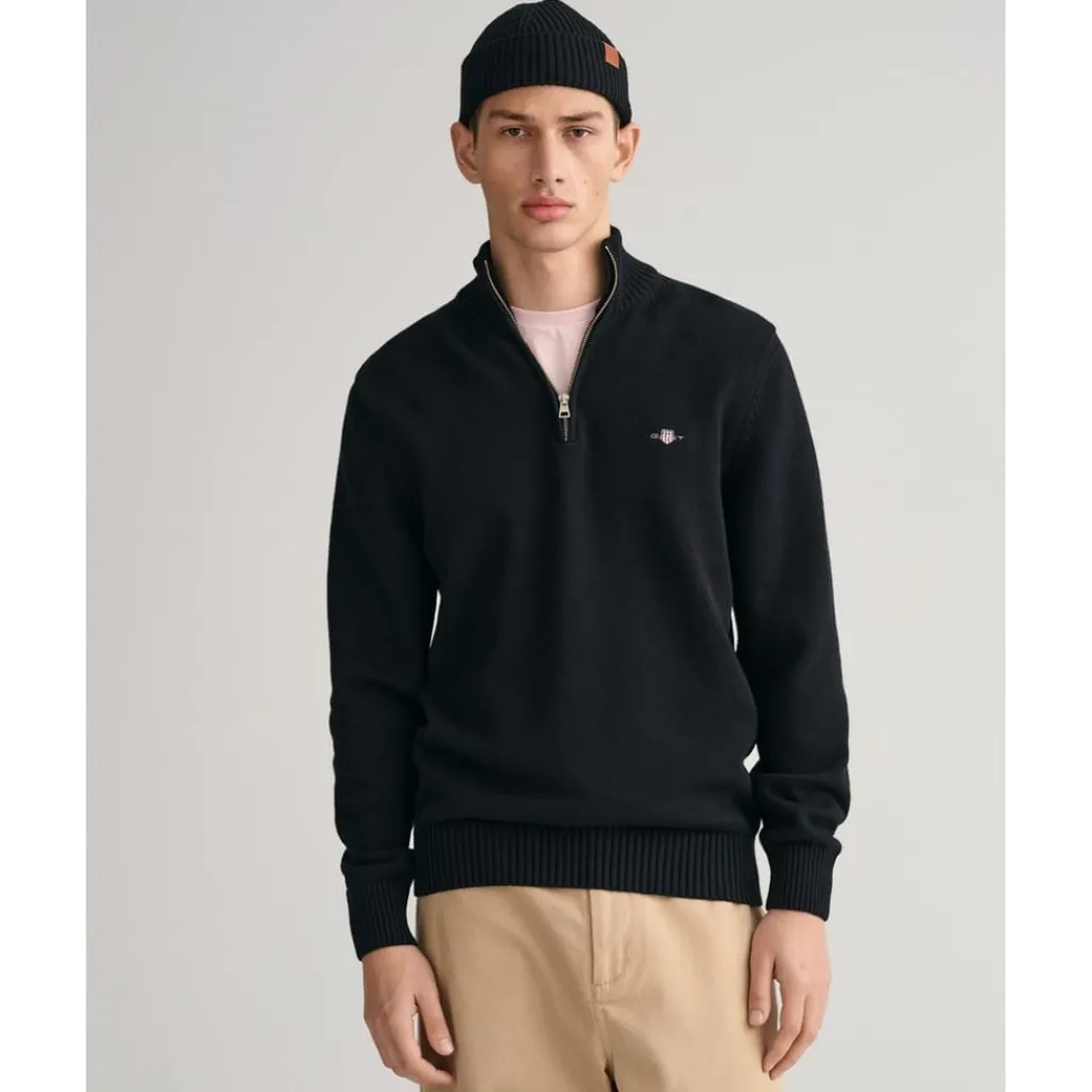 Knitwear*Gant Cotton Half Zip in Black