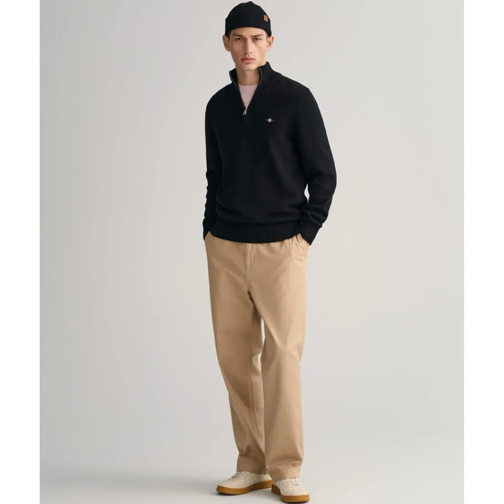 Knitwear*Gant Cotton Half Zip in Black