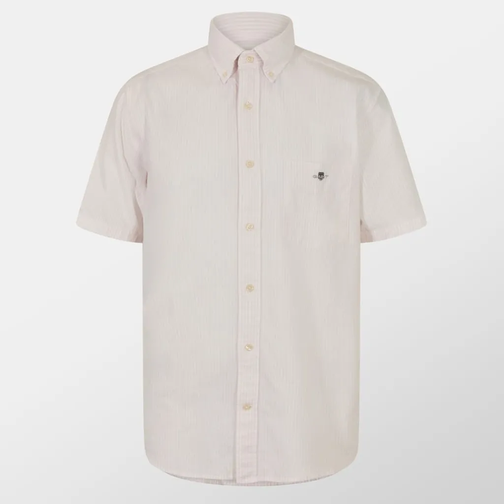 Shirts*Gant Fit Striped Classic Oxford Short Sleeve Shirt in Pink