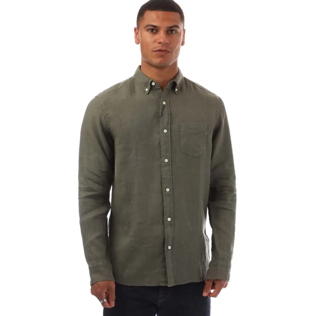 Shirts*Gant Regular Fit Garment Dyed Linen Shirt in Green
