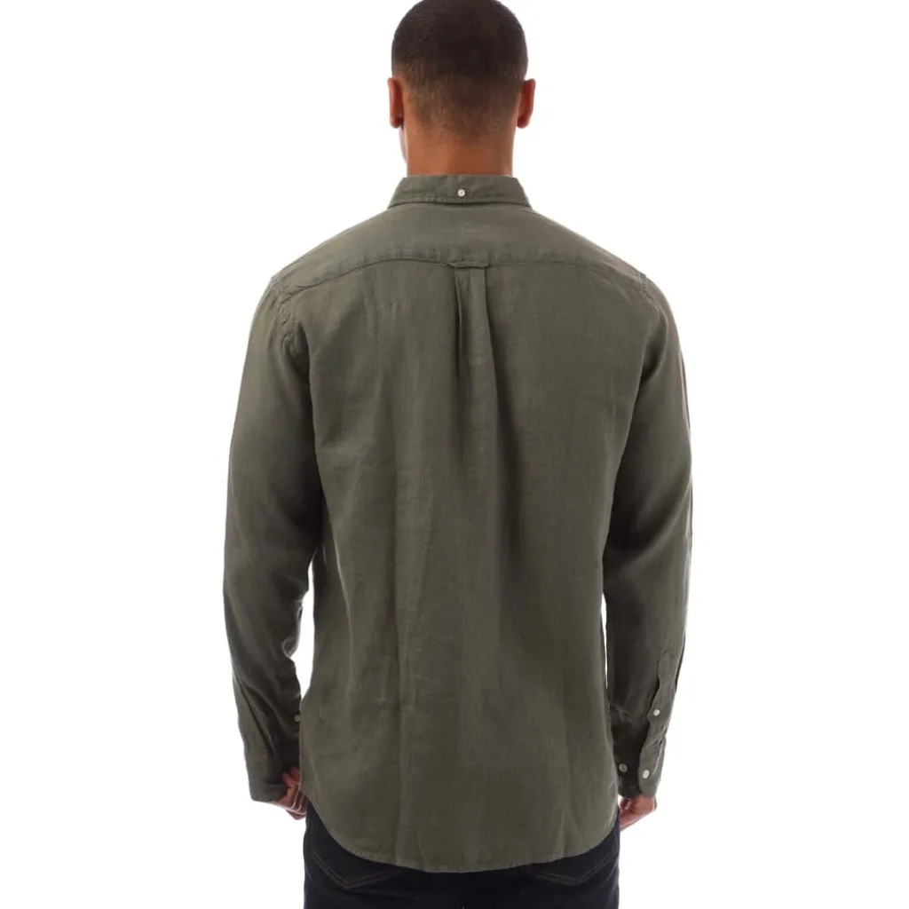 Shirts*Gant Regular Fit Garment Dyed Linen Shirt in Green
