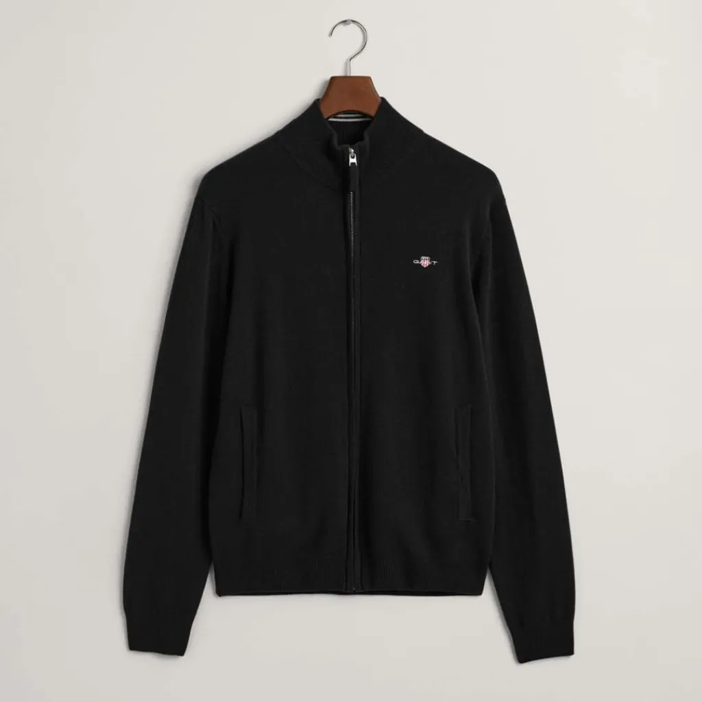 Knitwear*Gant Superfine Lambswool Zip Cardigan in Black