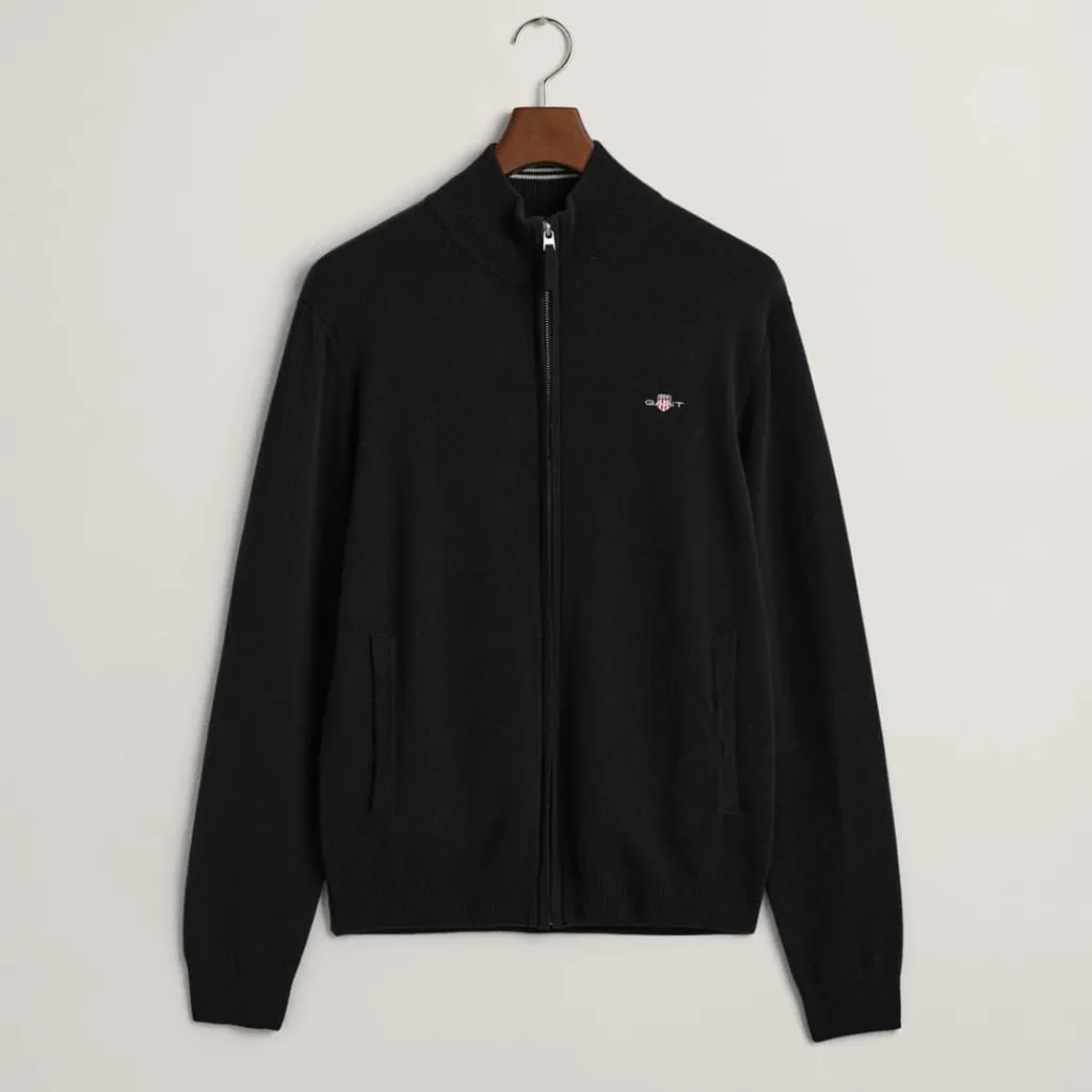 Knitwear*Gant Superfine Lambswool Zip Cardigan in Black