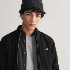 Knitwear*Gant Superfine Lambswool Zip Cardigan in Black