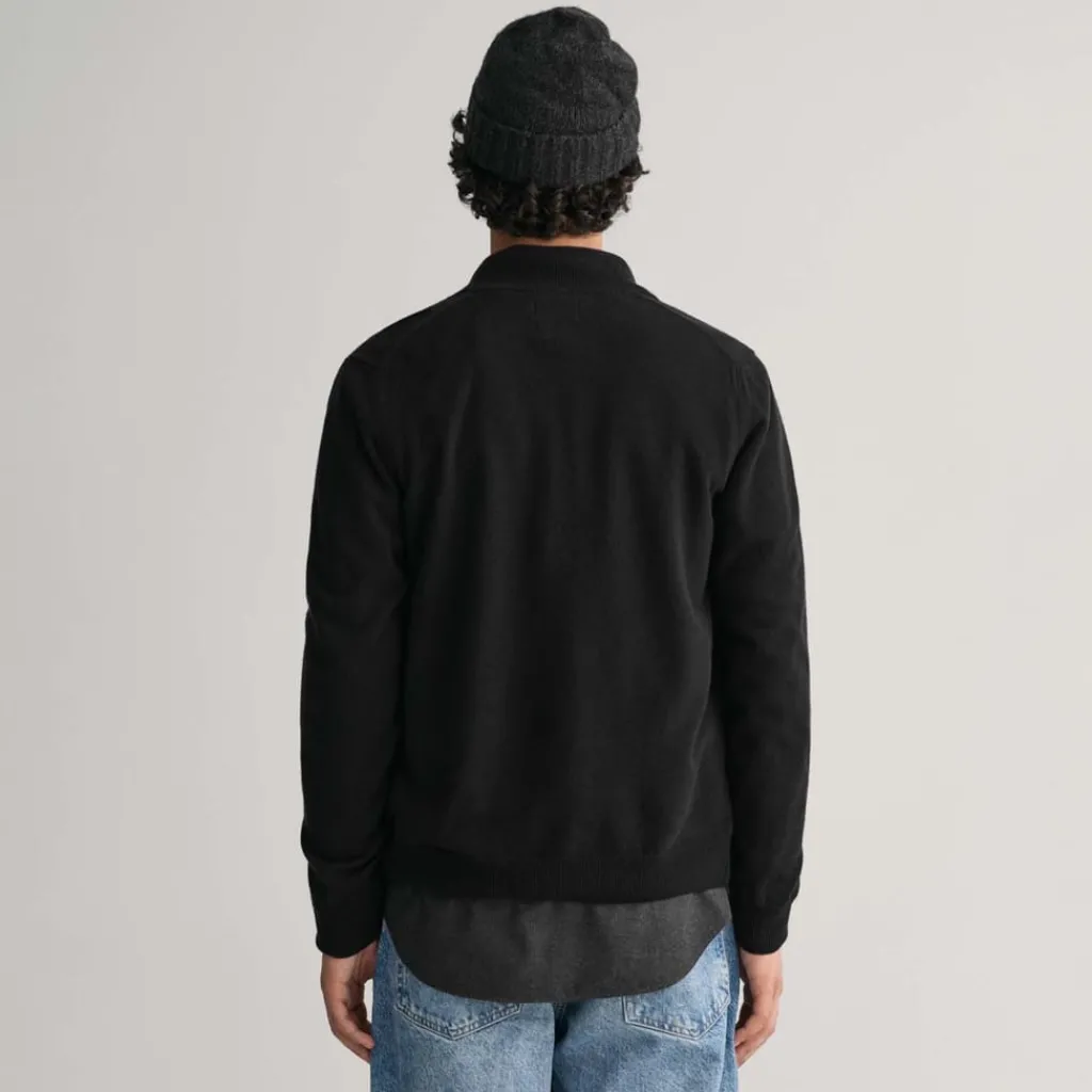 Knitwear*Gant Superfine Lambswool Zip Cardigan in Black