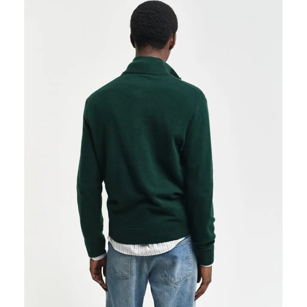 Knitwear*Gant Zip Neck Tartan Regular Fit Sweater in Green