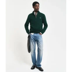 Knitwear*Gant Zip Neck Tartan Regular Fit Sweater in Green