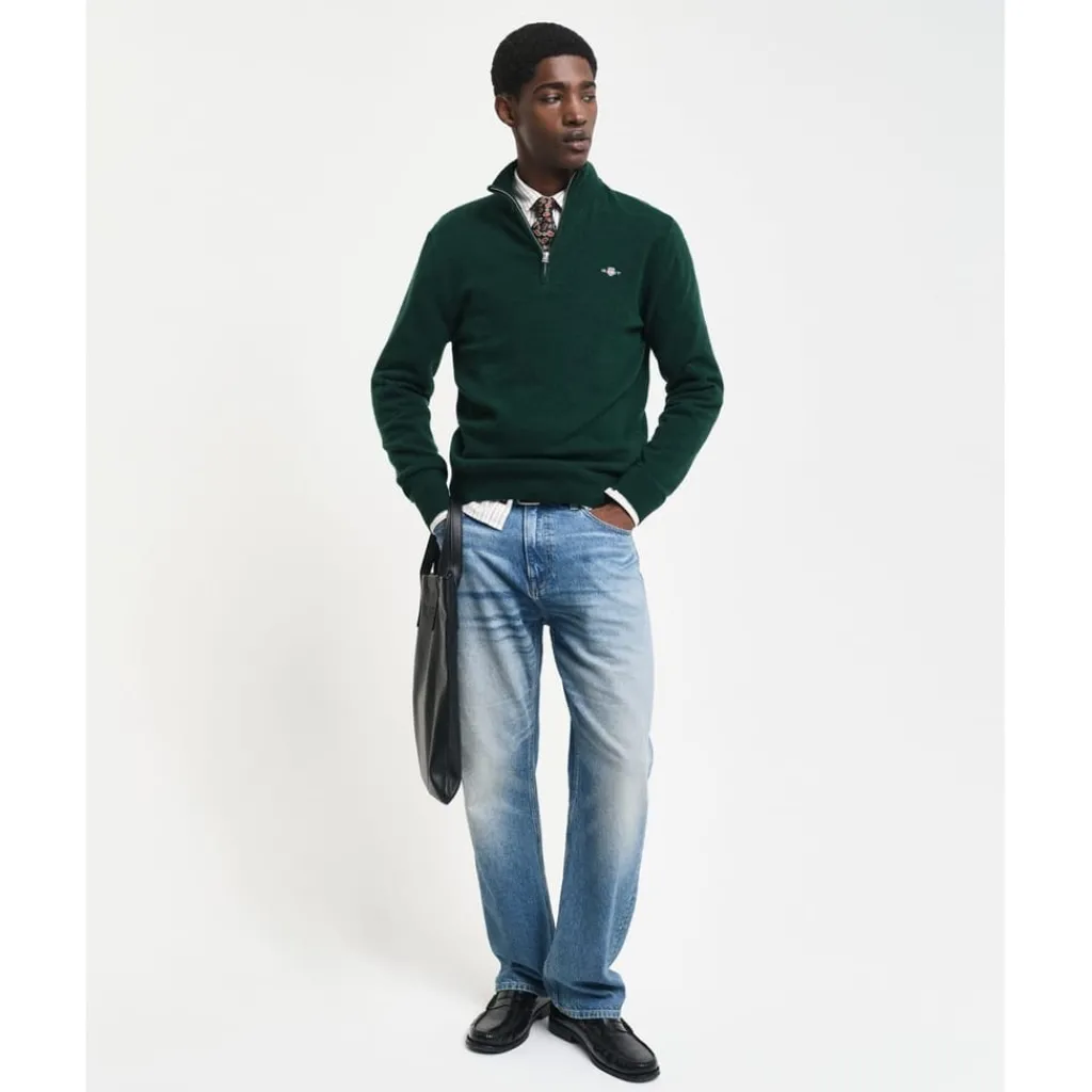 Knitwear*Gant Zip Neck Tartan Regular Fit Sweater in Green
