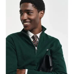 Knitwear*Gant Zip Neck Tartan Regular Fit Sweater in Green