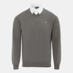 Knitwear*Giorgio Mens Mock V Neck Knitted Sweater in Grey
