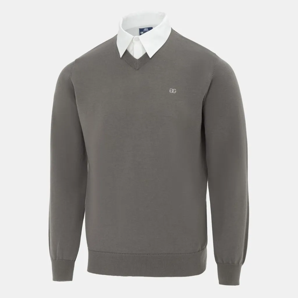 Knitwear*Giorgio Mens Mock V Neck Knitted Sweater in Grey