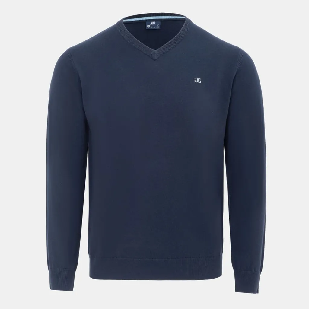 Knitwear*Giorgio Mens V Neck Classic Knitted Sweater in Blue
