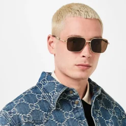 Sunglasses*Gucci Square Frame Sunglasses in Gold