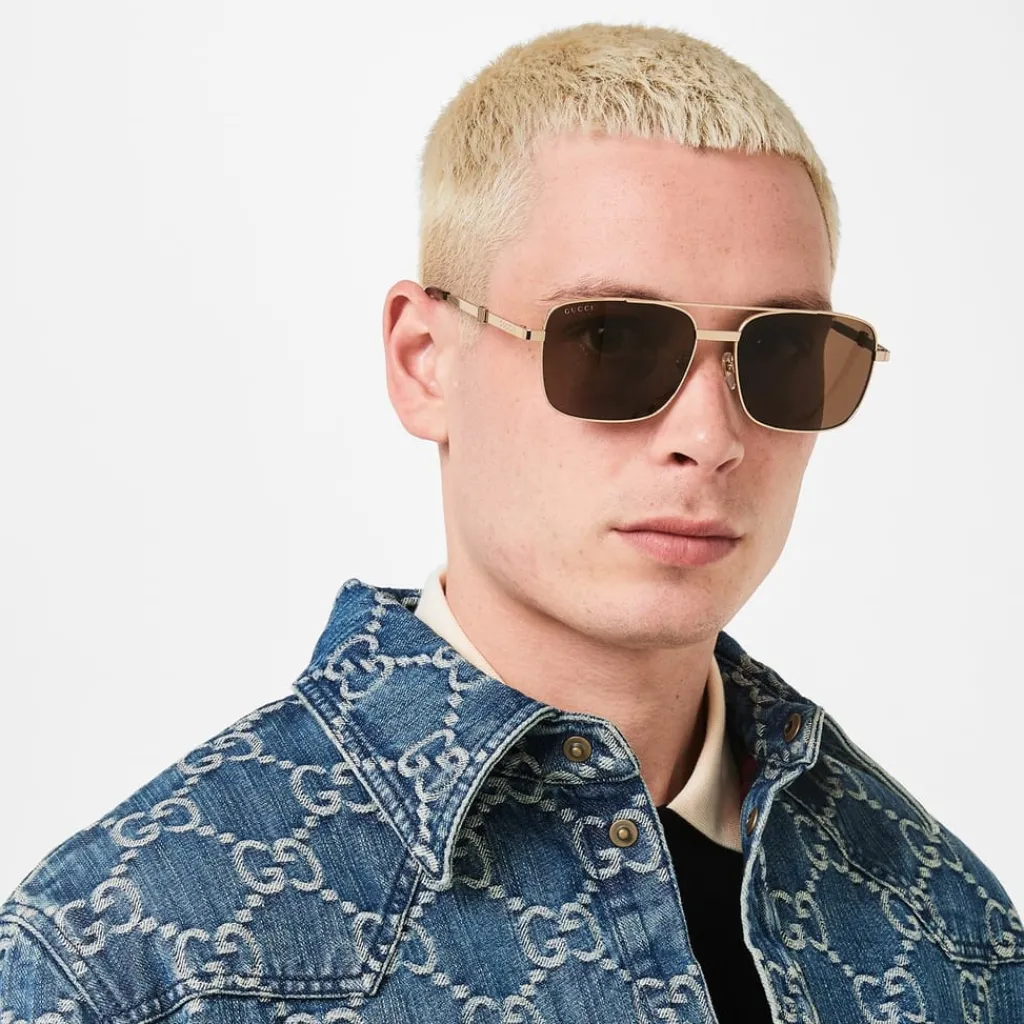 Sunglasses*Gucci Square Frame Sunglasses in Gold