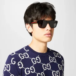 Sunglasses*Gucci Web Square Sunglasses in Black