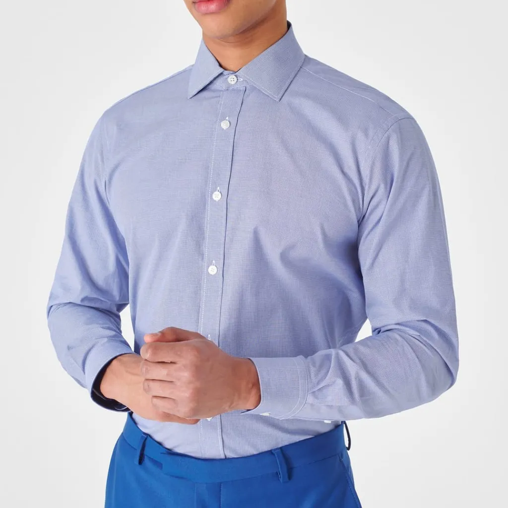 Shirts*Haines and Bonner Tailored Regular Collar Puppytooth Shirt in Blue