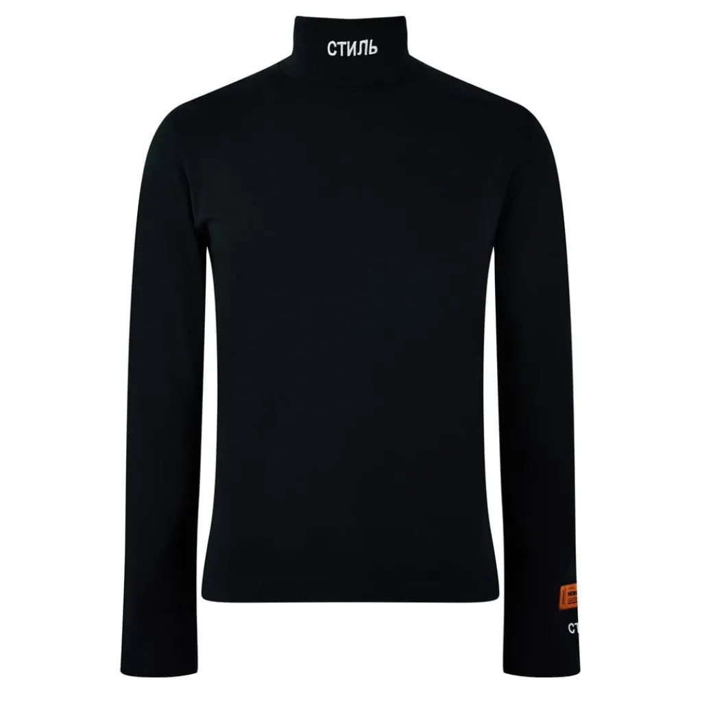 Knitwear*Heron Preston Long Sleeve Slim Fit Lettering Sweater in Black