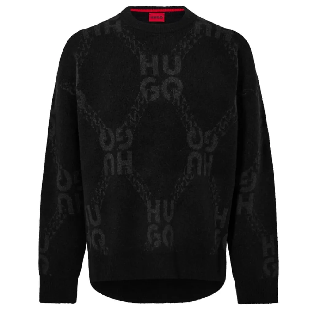 Knitwear*Hugo Crew Neck Relaxed Fit Sweater in Black