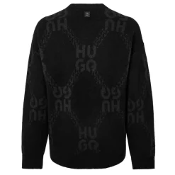 Knitwear*Hugo Crew Neck Relaxed Fit Sweater in Black