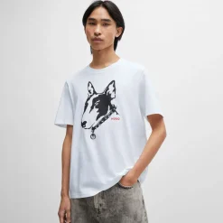 T-Shirts And Vests*Hugo Dog Artwork T-Shirt in White