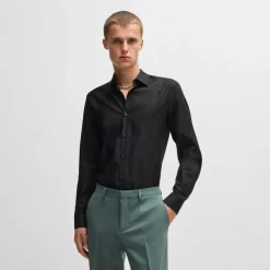 Shirts*Hugo Kenno Checkerboard Print Shirt in Black