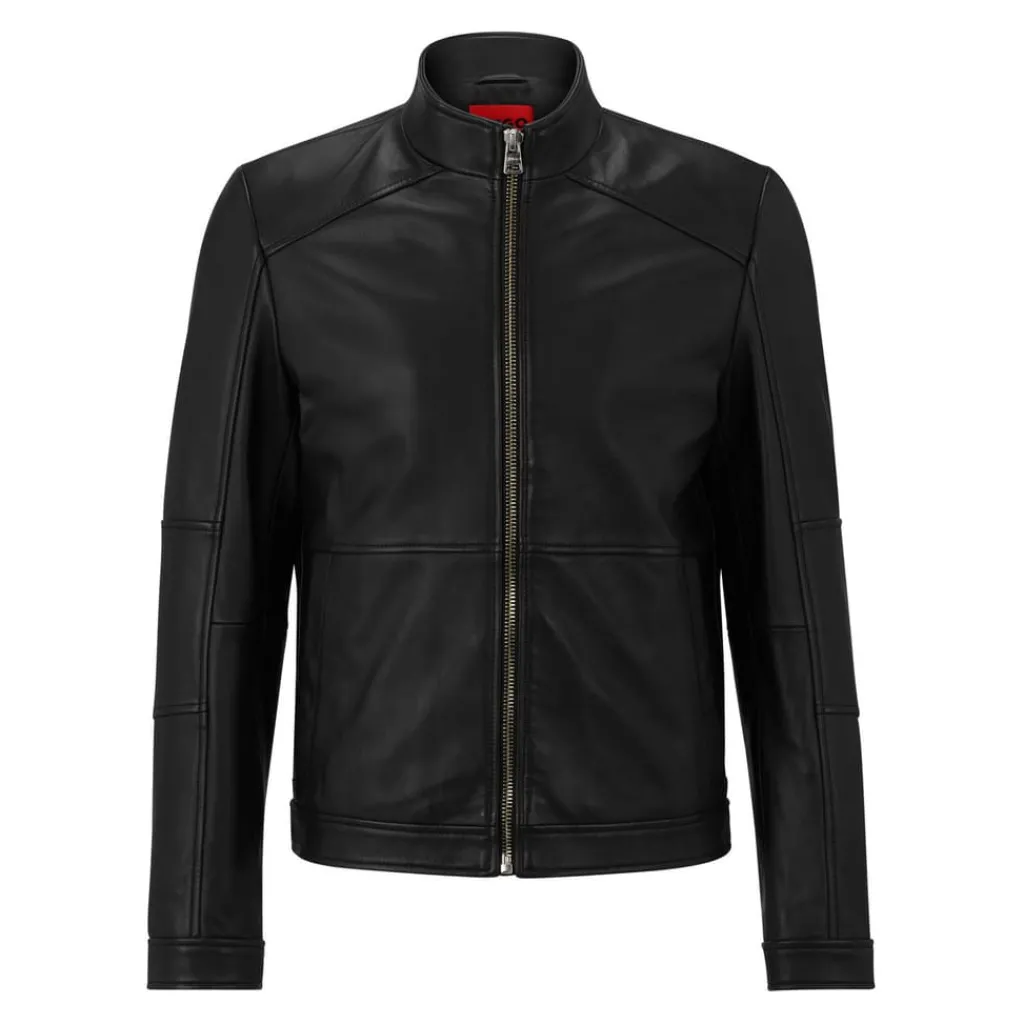 Coats And Jackets*Hugo Lokis Zip Up Leather Biker Jacket in Black