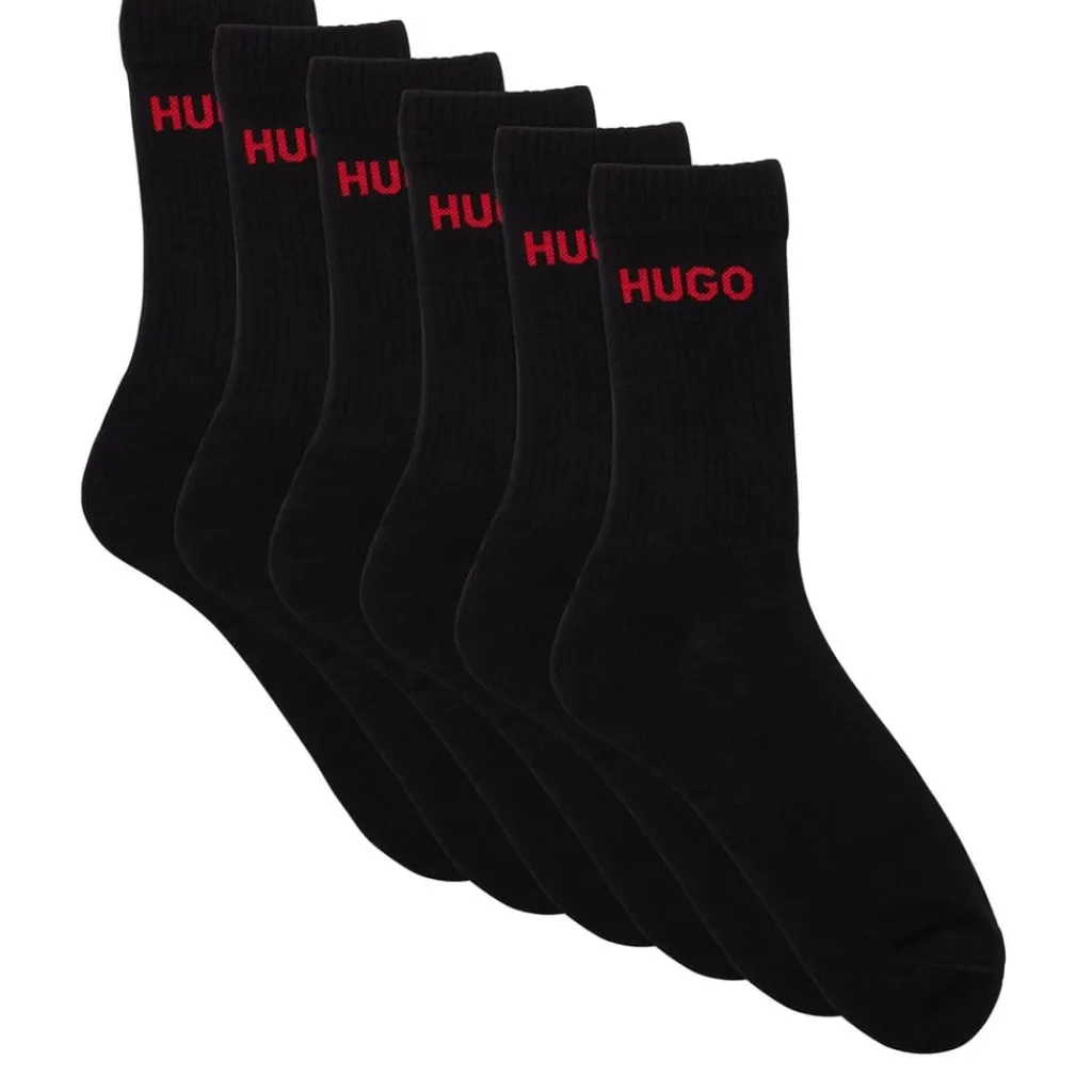 Underwear And Socks*Hugo Pack Ribbed Logo Crew Socks in Black
