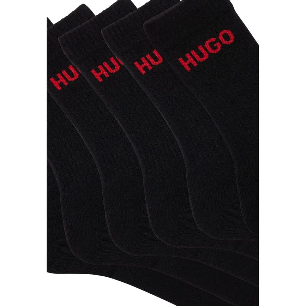 Underwear And Socks*Hugo Pack Ribbed Logo Crew Socks in Black