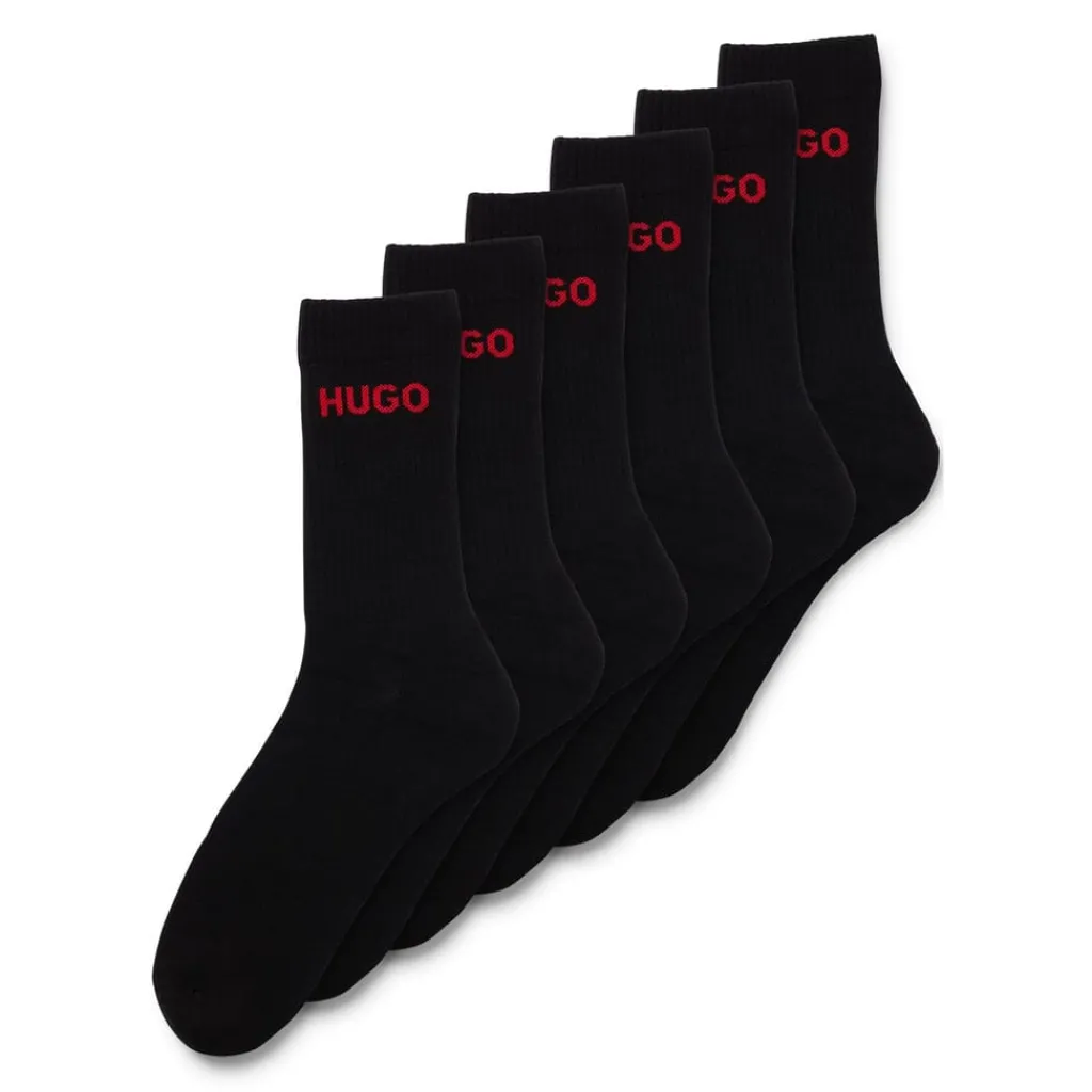 Underwear And Socks*Hugo Pack Ribbed Logo Crew Socks in Black