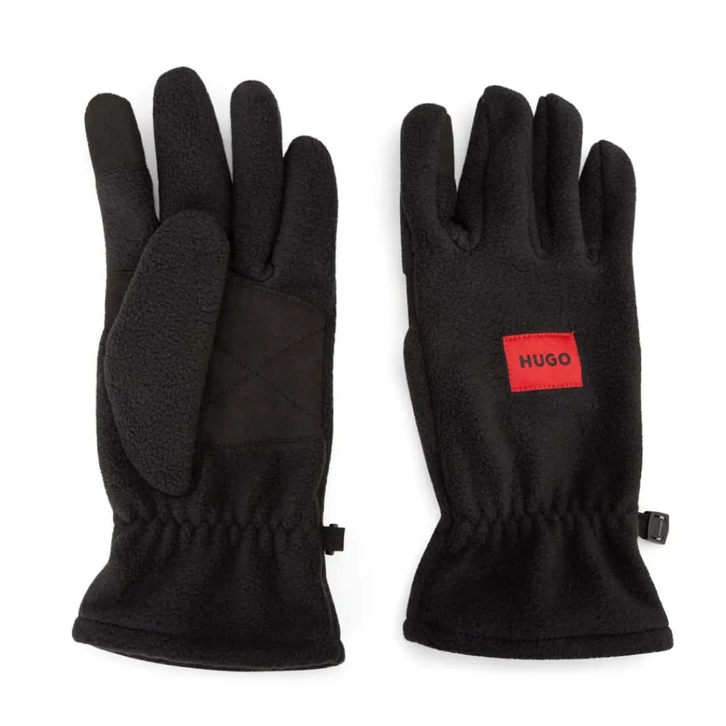 Gloves-Scarves-Umbrellas*Hugo Red Logo Label Fleece Gloves in Black