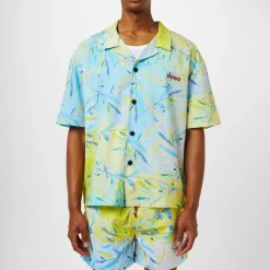 Shirts*Hugo Relaxed Fit Short Sleeve Beach Shirt in Yellow