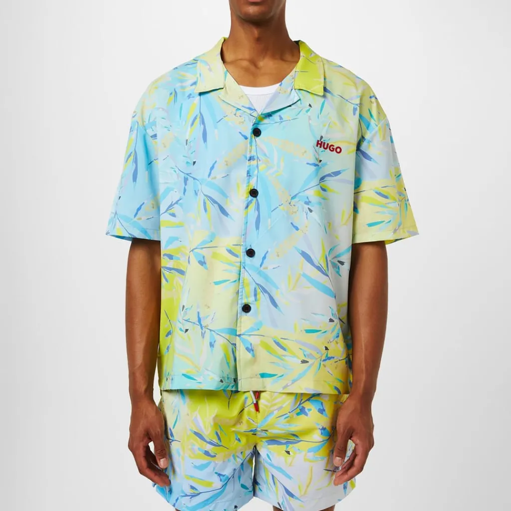Shirts*Hugo Relaxed Fit Short Sleeve Beach Shirt in Yellow