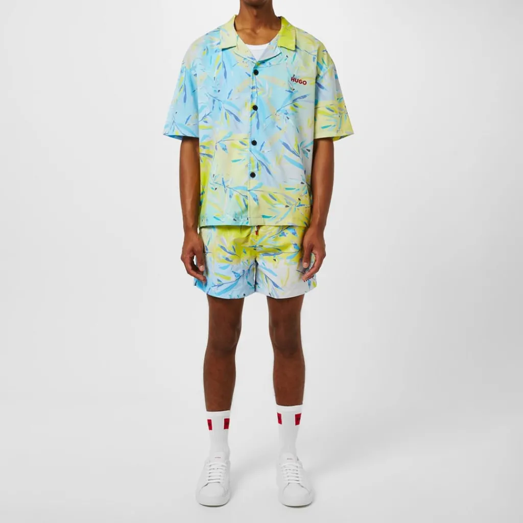 Shirts*Hugo Relaxed Fit Short Sleeve Beach Shirt in Yellow