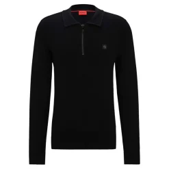 Knitwear|Polo Shirts*Hugo Sastoon Stacked Logo Zip-Neck Knit Polo Shirt in Black