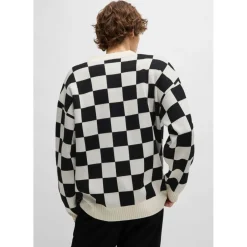 Knitwear*Hugo Skeeches Checked Pattern Cardigan in Natural
