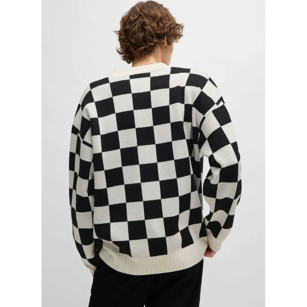 Knitwear*Hugo Skeeches Checked Pattern Cardigan in Natural