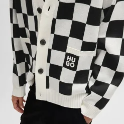 Knitwear*Hugo Skeeches Checked Pattern Cardigan in Natural