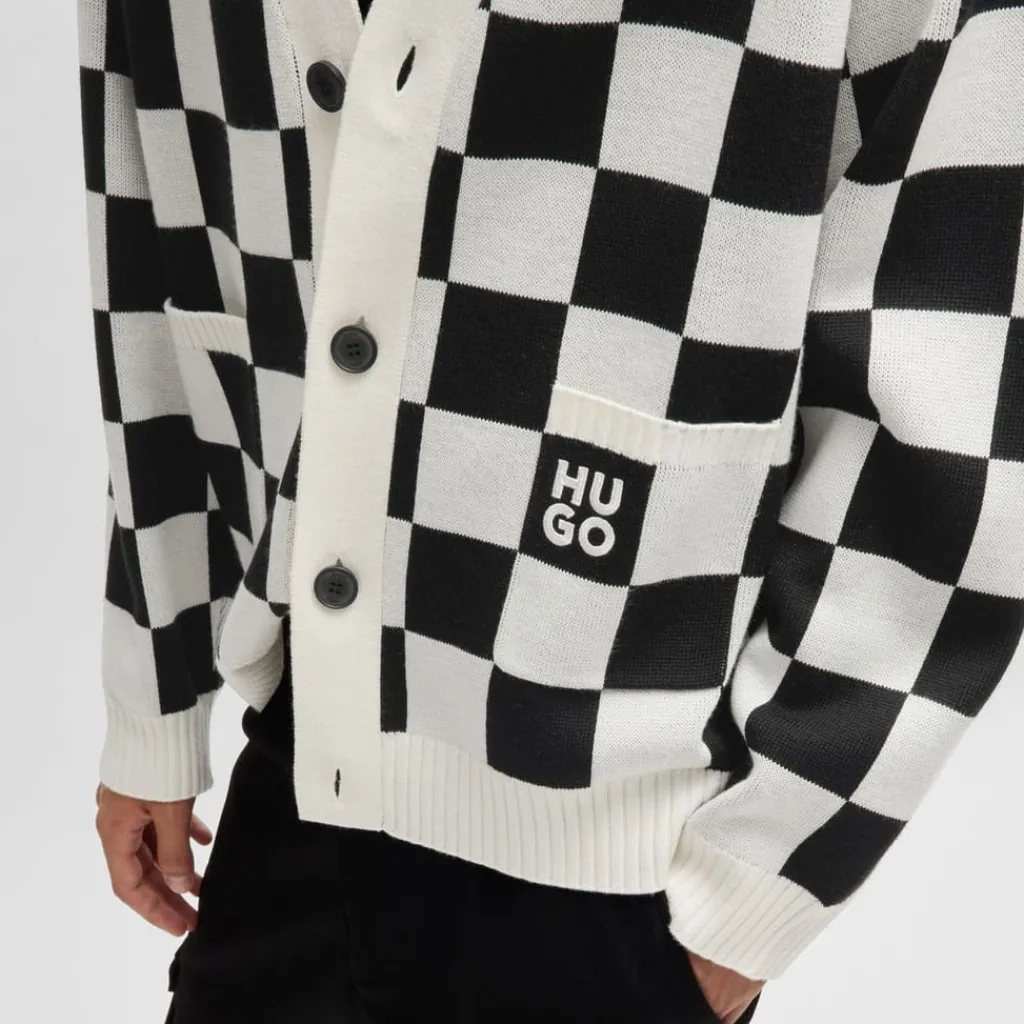 Knitwear*Hugo Skeeches Checked Pattern Cardigan in Natural