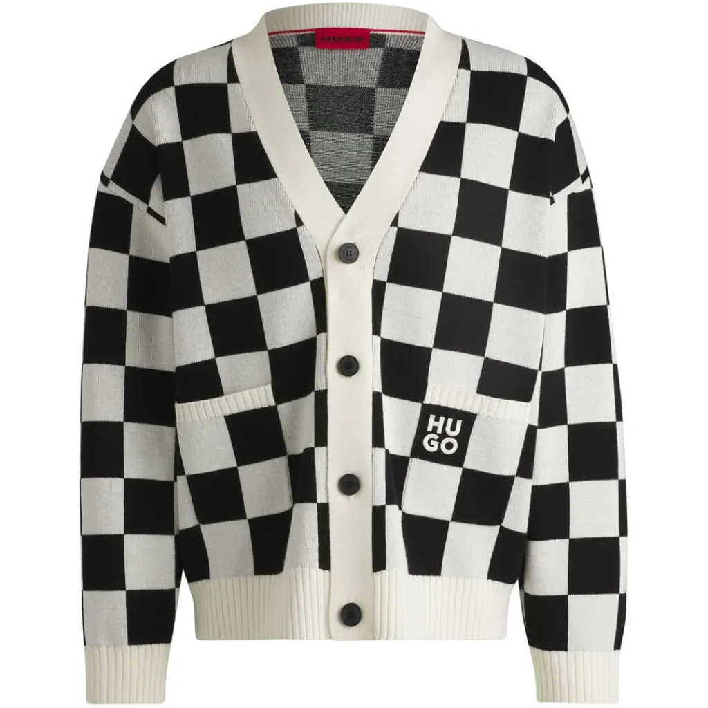 Knitwear*Hugo Skeeches Checked Pattern Cardigan in Natural